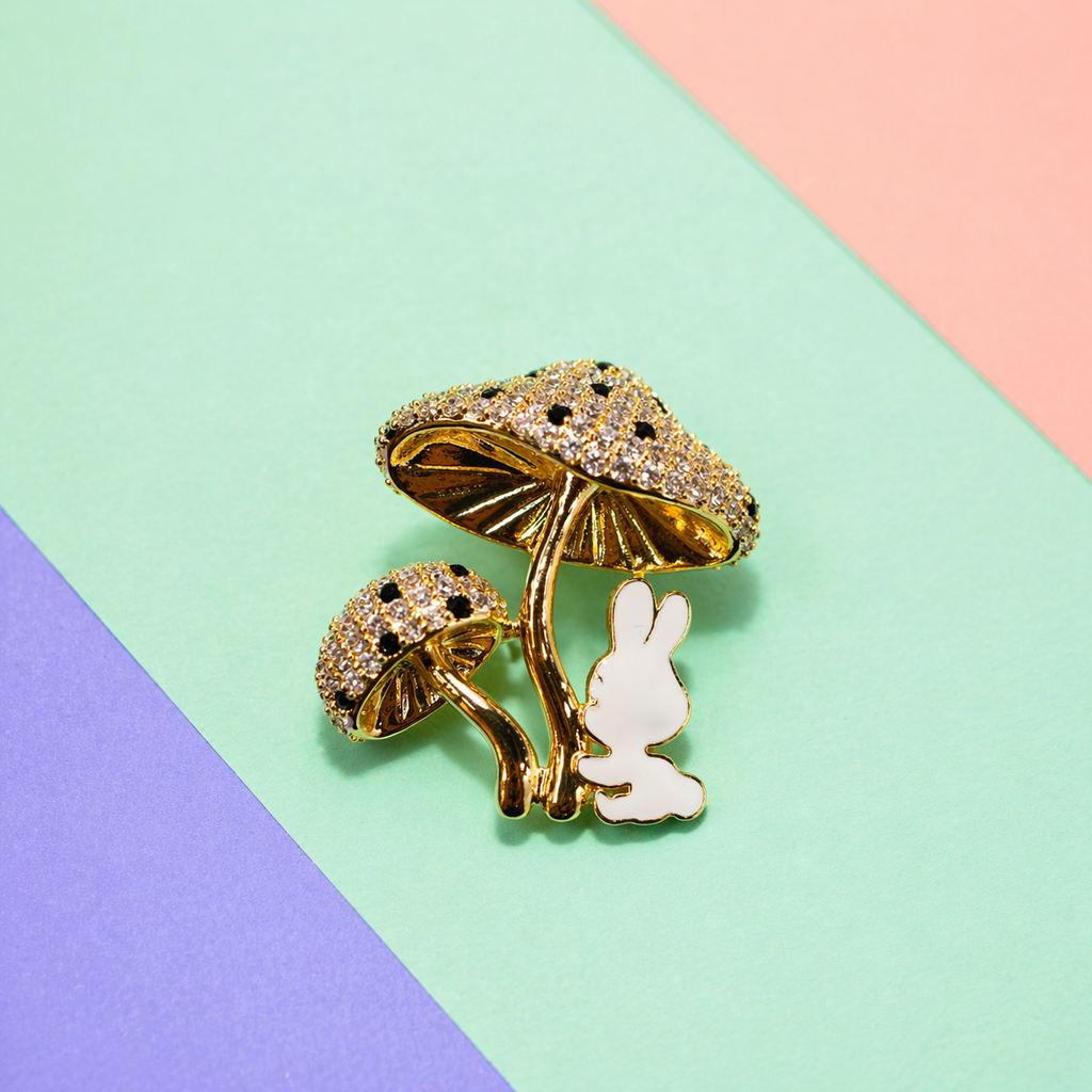 Gold Mushroom Bunny Brooch