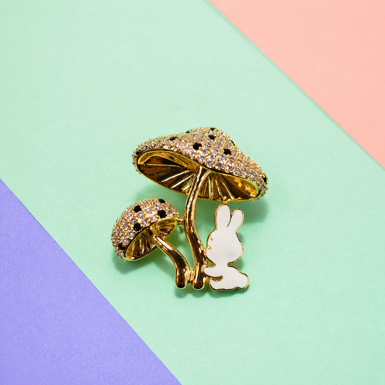 Gold Mushroom Bunny Brooch