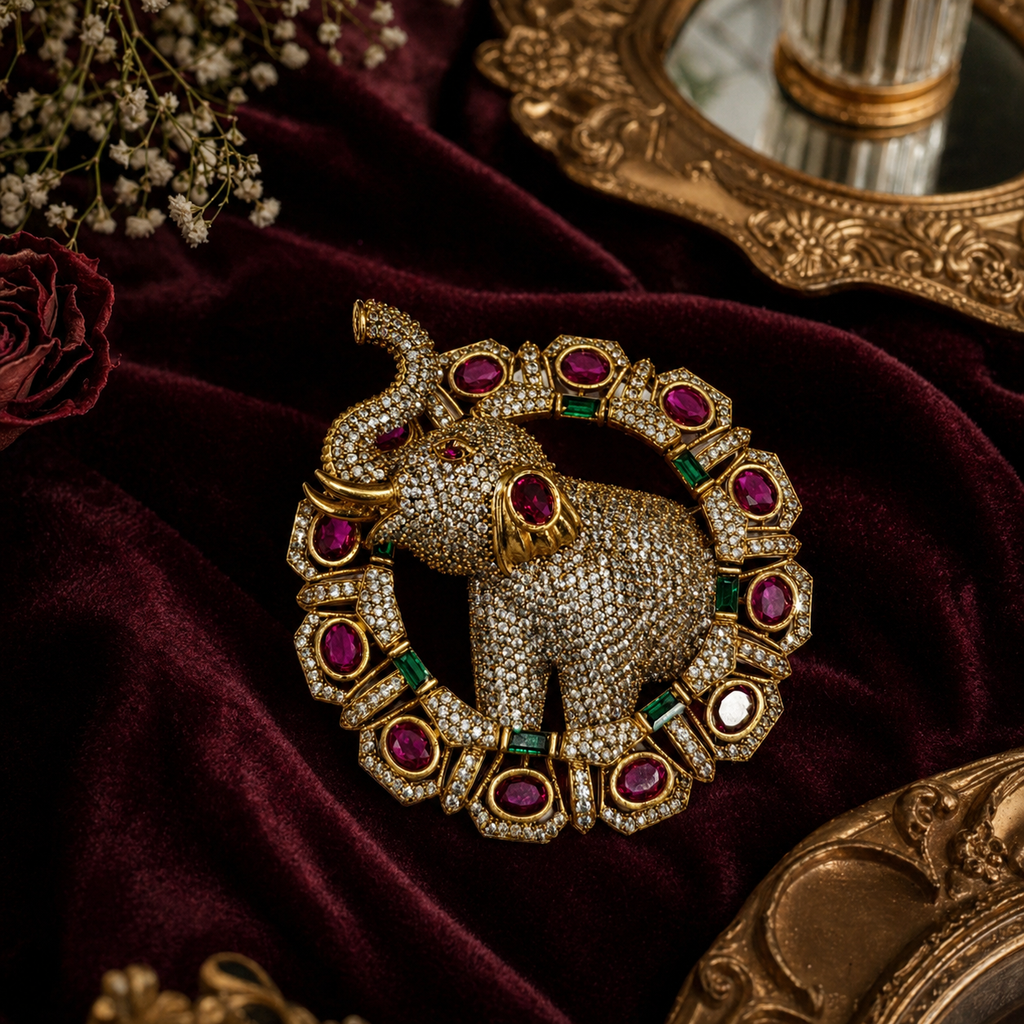 Ruby Emerald Elephant Royal Brooch