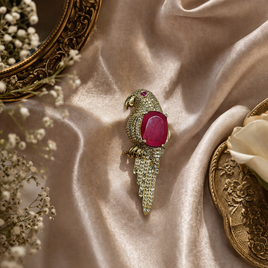 Ruby Parrot Royal Brooch