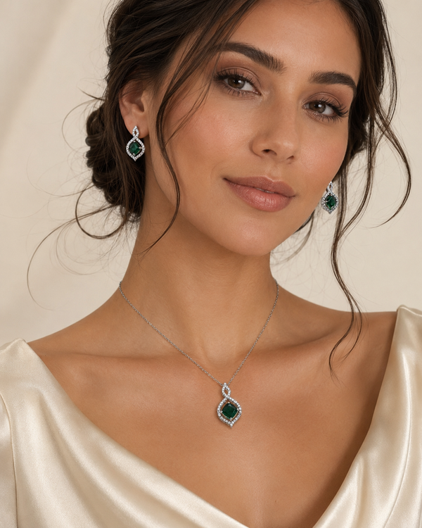 Emerald Halo Jewelry Set