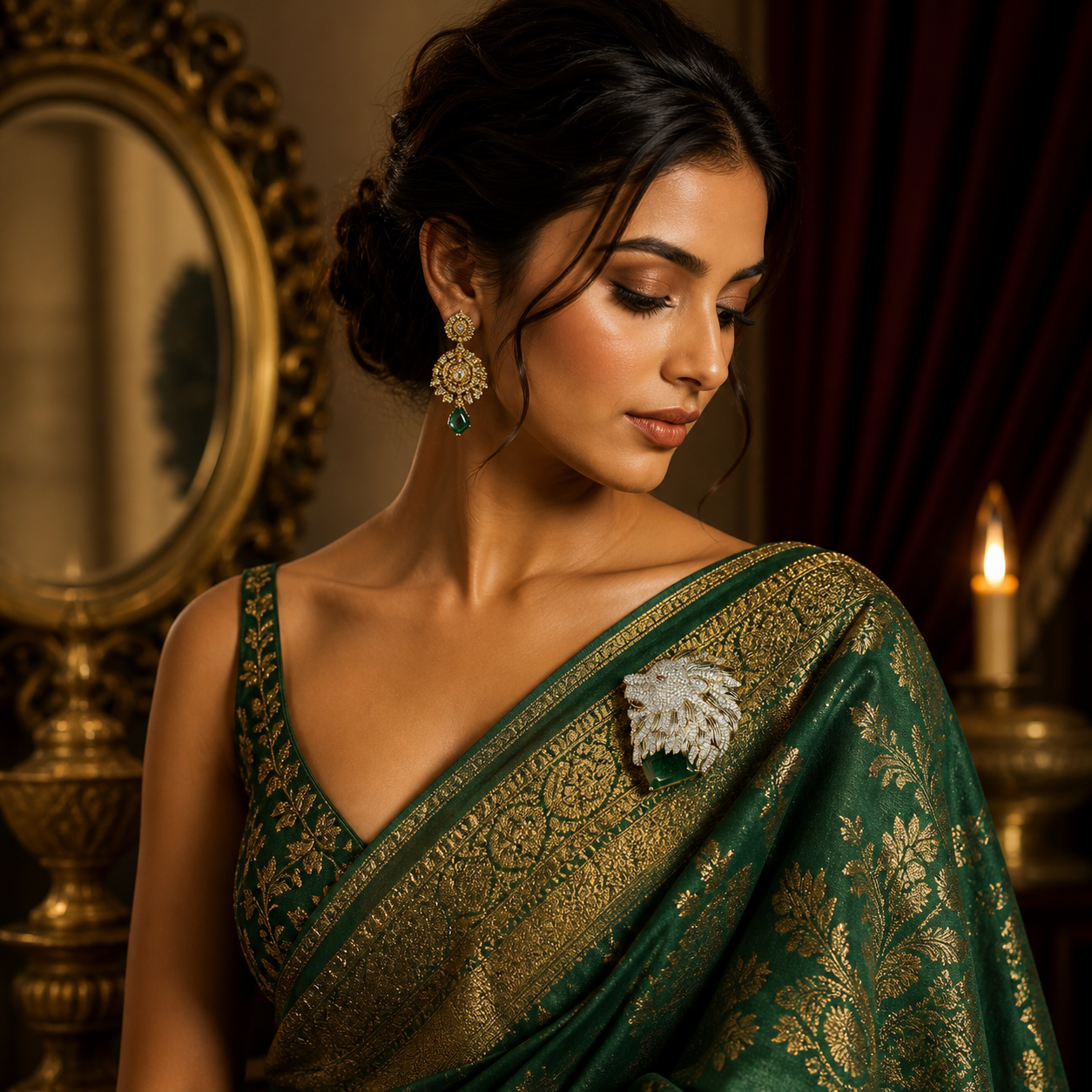Regal Lion Emerald Statement Brooch