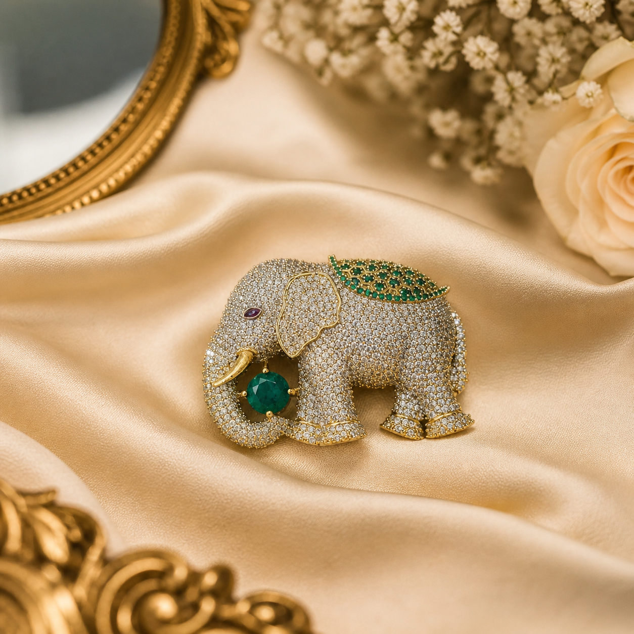 Royal Elephant Emerald Statement Brooch