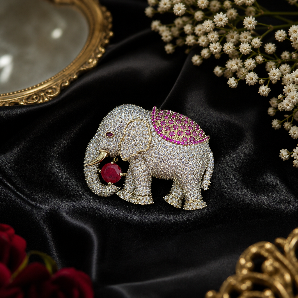 Royal Elephant Ruby Statement Brooch