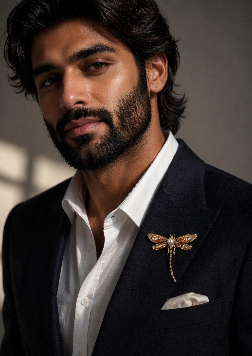 Gold Dragonfly Pearl Brooch