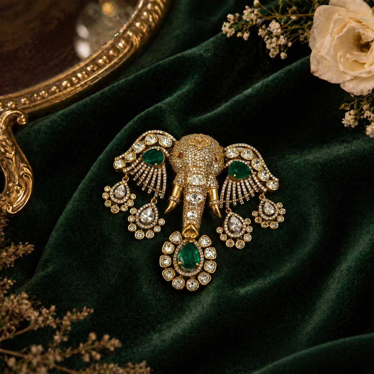 Emerald Elephant Royal Brooch