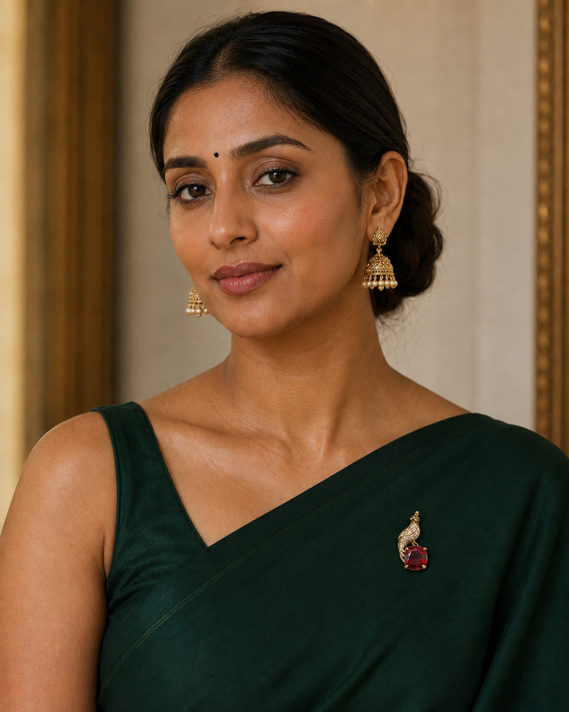 Crimson Crest Brooch in Metal - Styled View