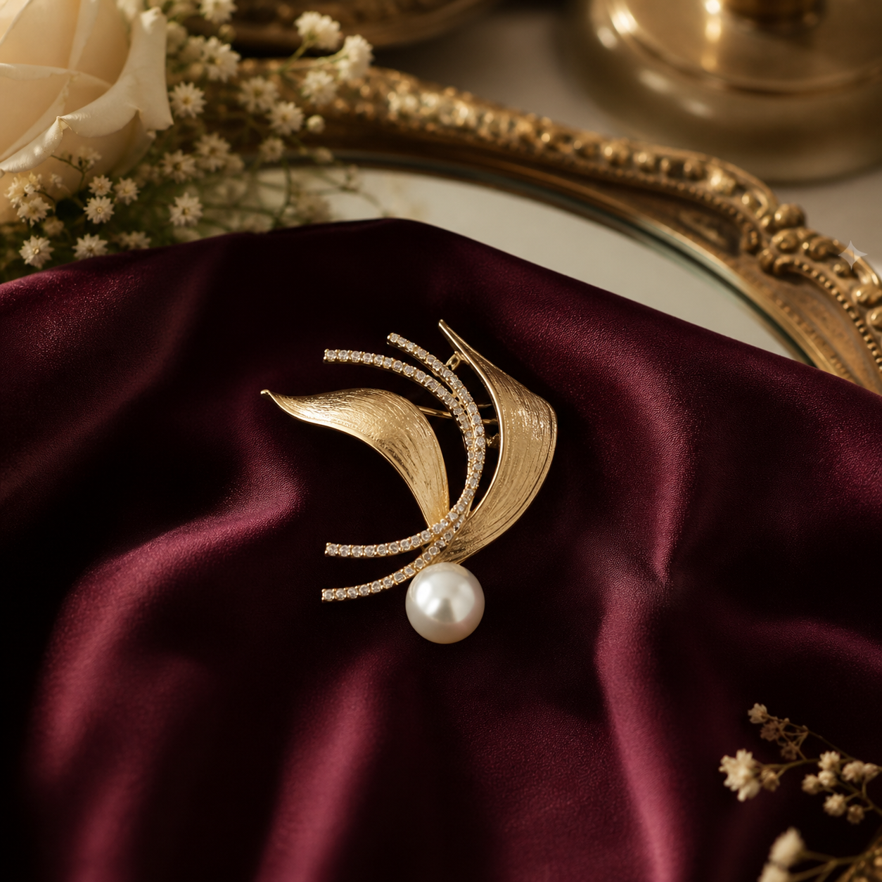 Crescent Moon Pearl Accent Unisex Brooch