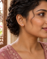 Tiny Pearl Studs in Gold Tone - Styled View