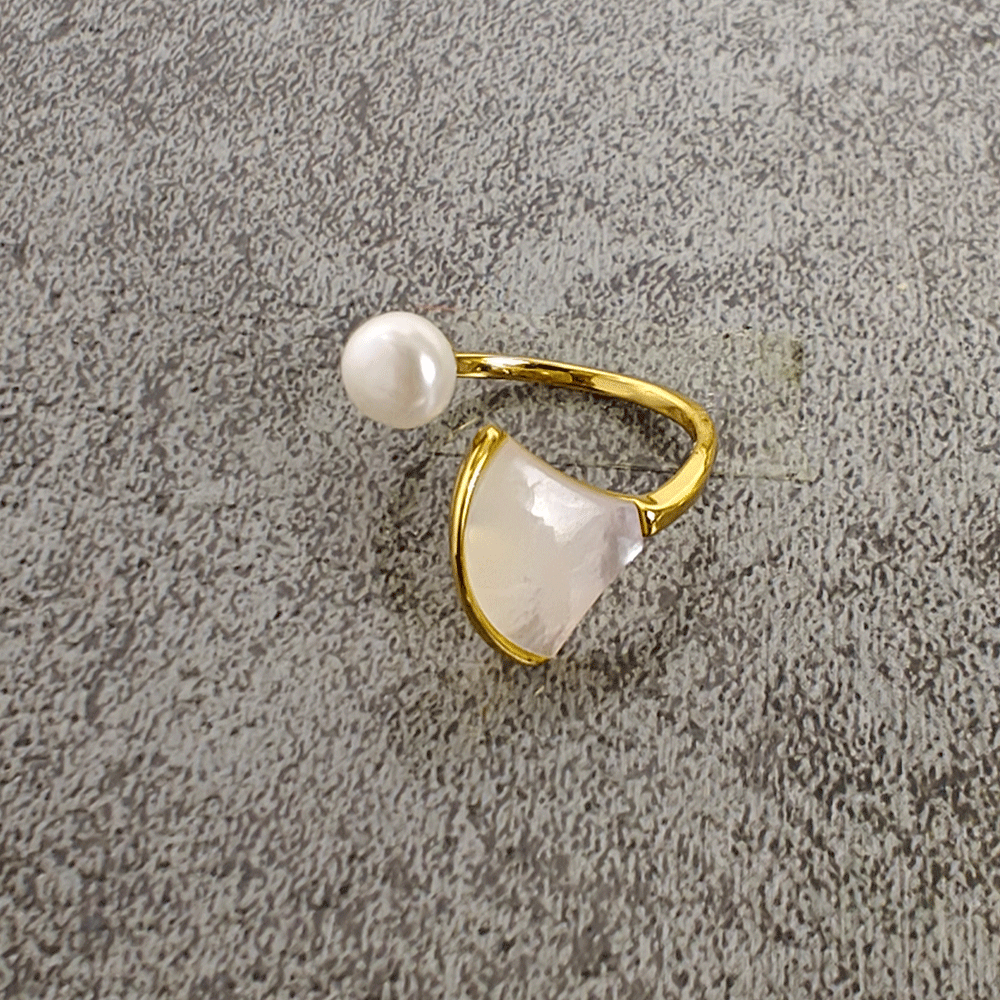 18K Gold Plated Dual Pearl White Ring