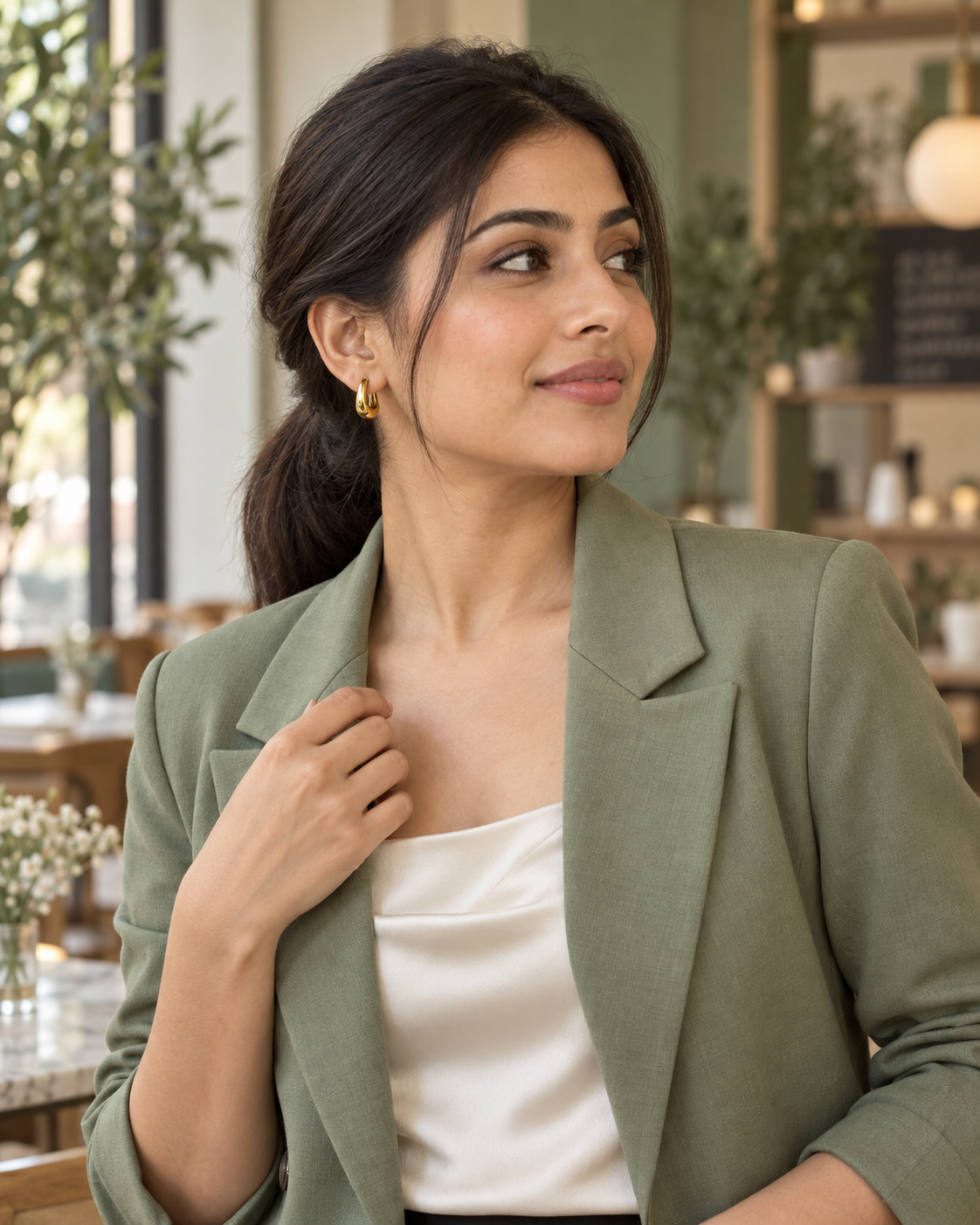 Everyday Stirrup Earrings in Gold Tone - Styled View