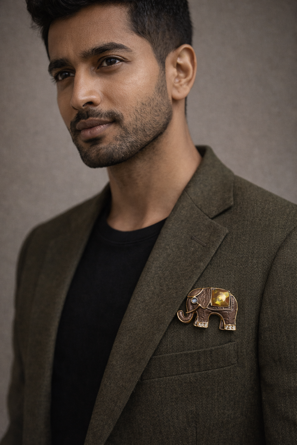 Gold Elephant Stone Brooch