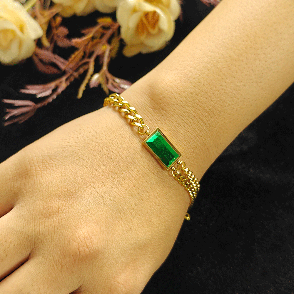 Emerald Green Chunky Chain Bracelet - Aura Bling
