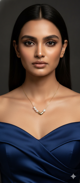 Gold Heart Pearl Necklace in Gold Plated - Styled View