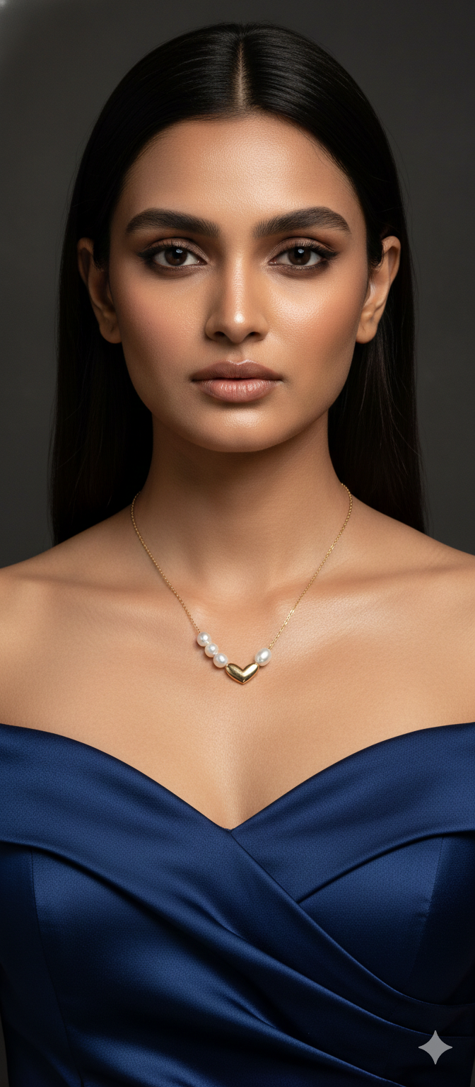 Gold Heart Pearl Necklace in Gold Plated - Styled View