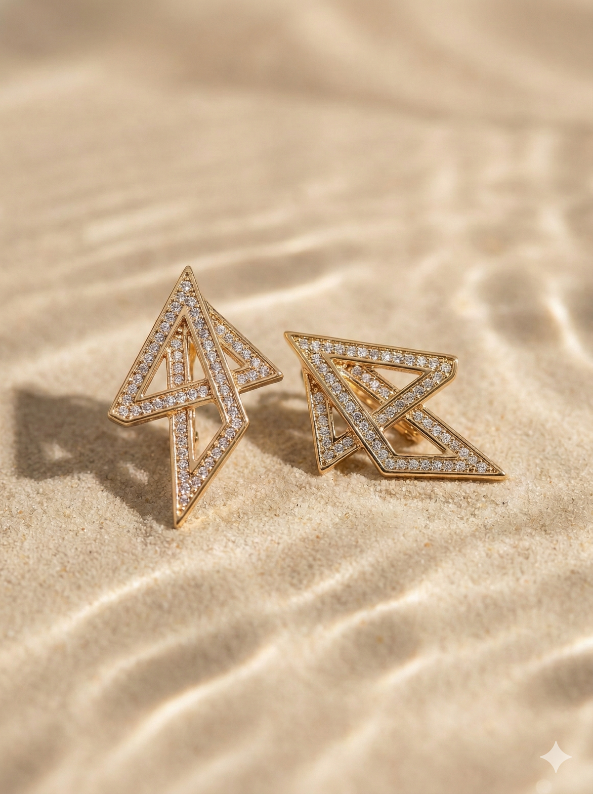 Geometric Arrow Diamond Stud Earrings – Rose Gold Finish in Rose Gold Plated Metal - Product View