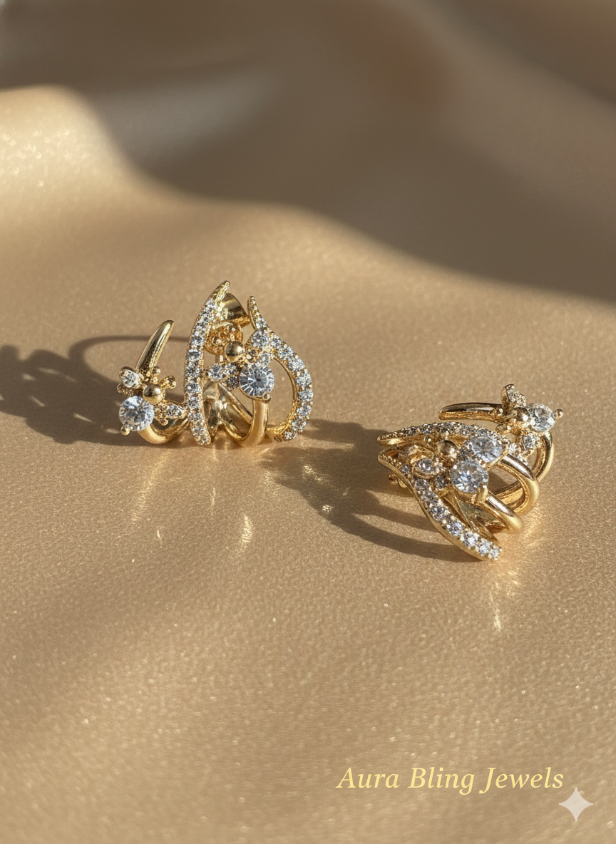 Golden Crisscross Sparkle Ear Cuff