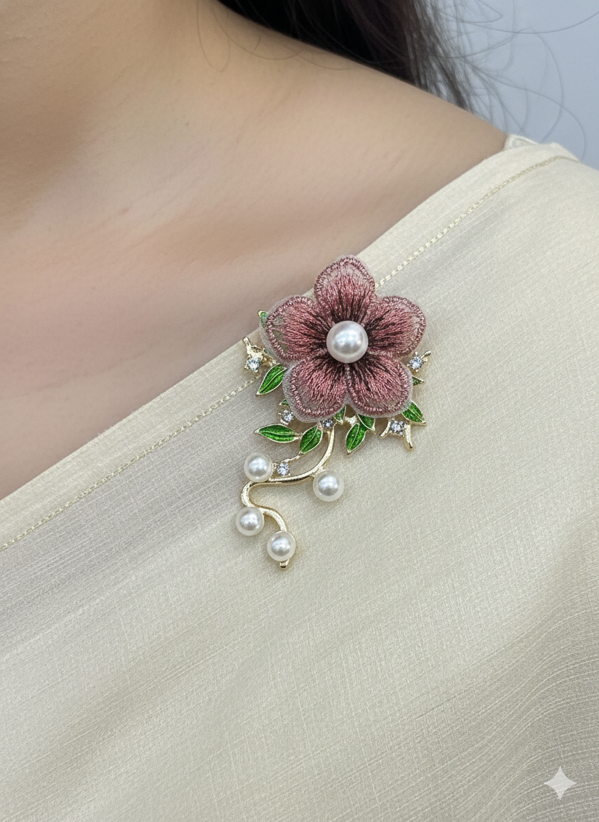 Pink Bloom Pearl Floral Brooch