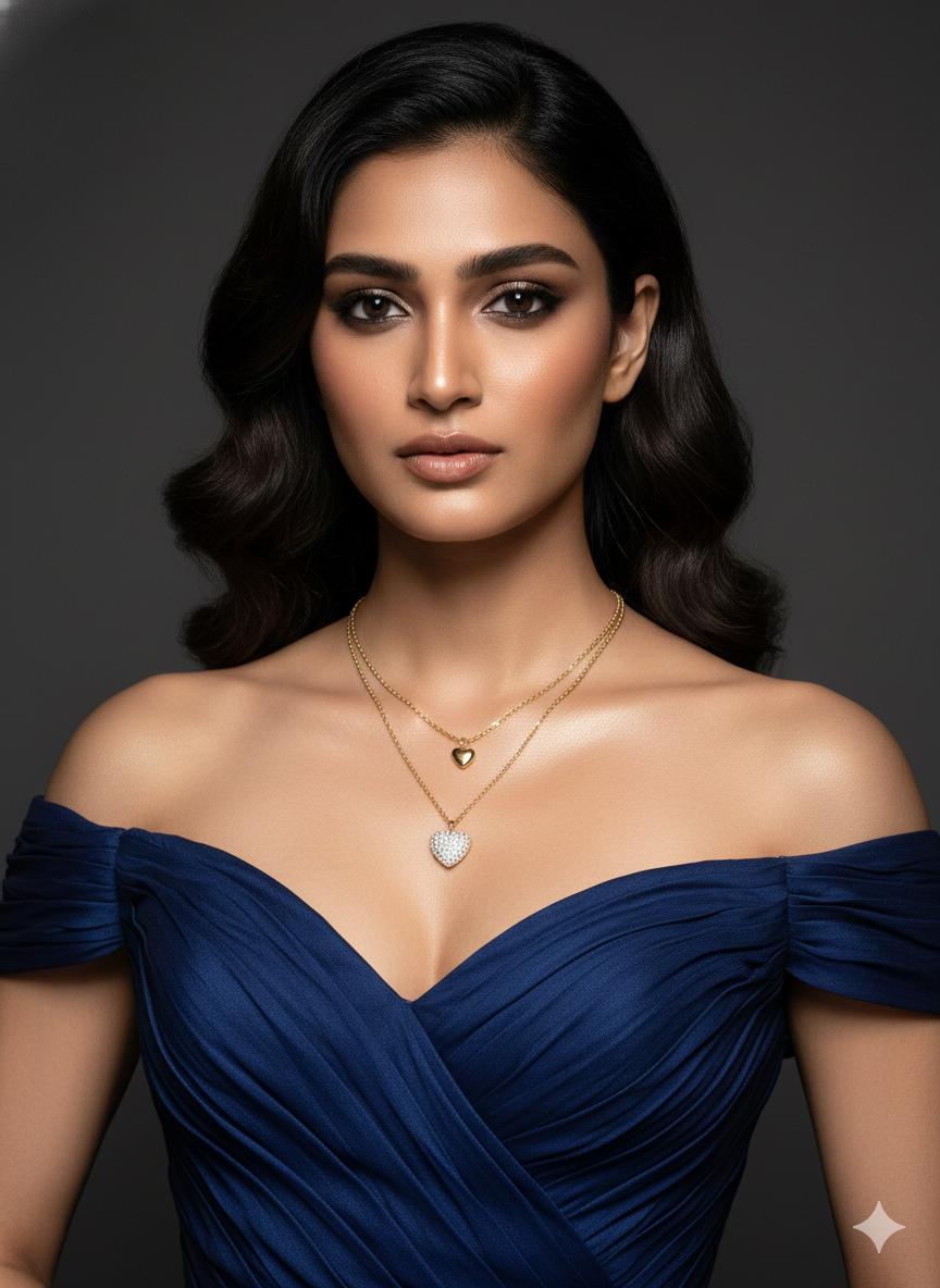 Dual Heart Pendant Layered Necklace in Gold Finish