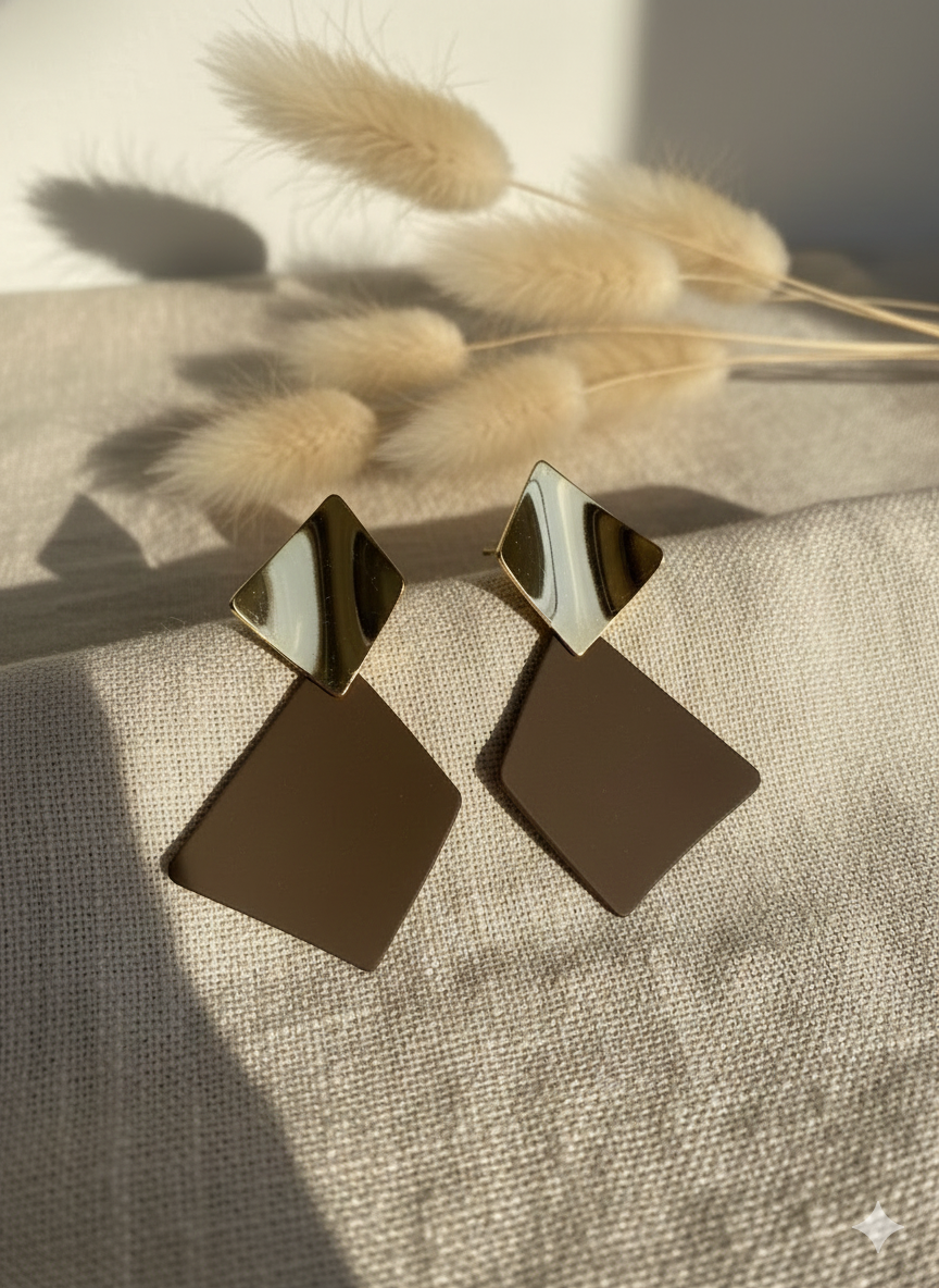 Modern Geometric Statement Earrings – Dual-Tone Abstract Drop