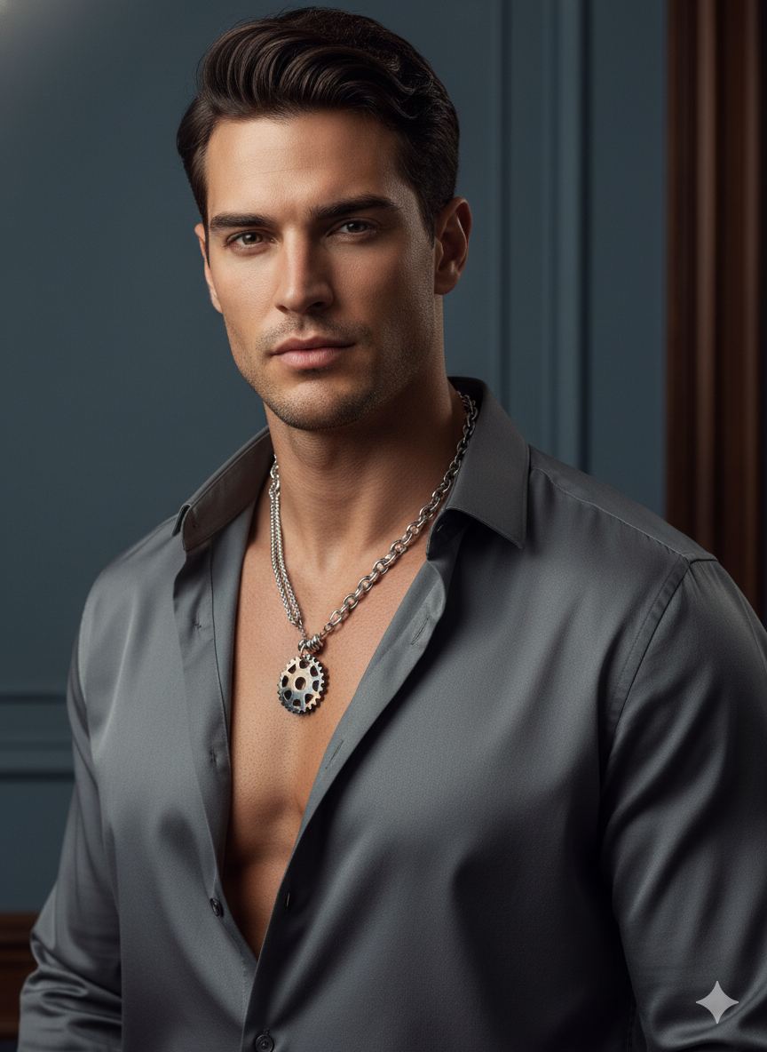 Men's Gear Pendant Necklace – Dual Chain Bold Statement