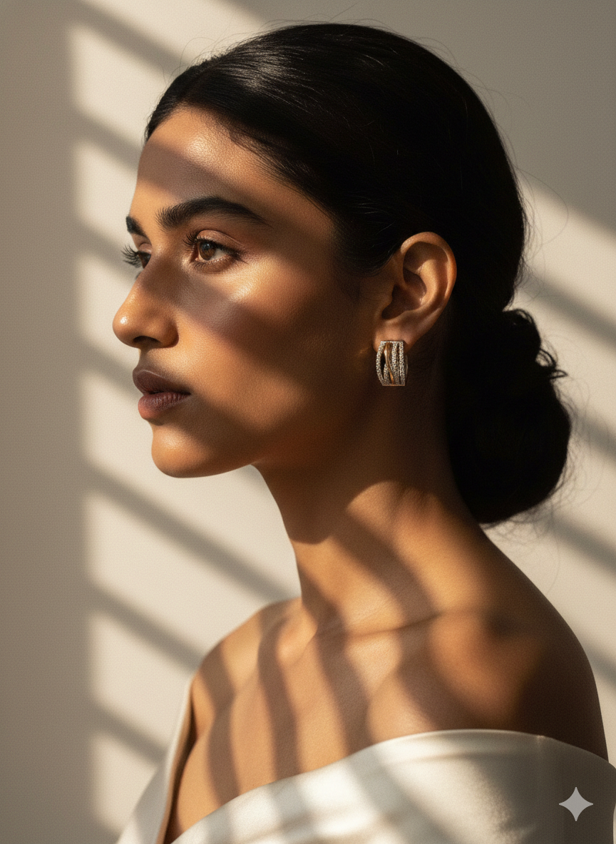 Golden Crossover Pavé Hoop Earrings
