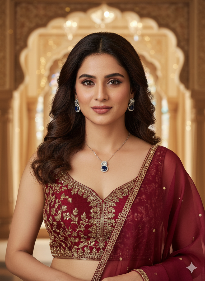 Elegant Blue sapphire diamond Necklace & Earrings Set