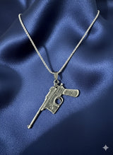 Silver Mauser C96 Gun Pendant Necklace in Silver Tone - Product View