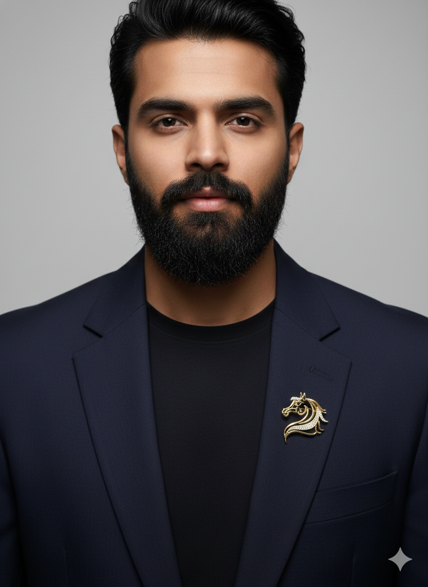 Horse Head Gold Brooch for Men