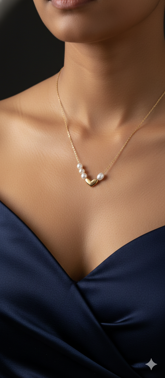 Gold Heart Pearl Necklace