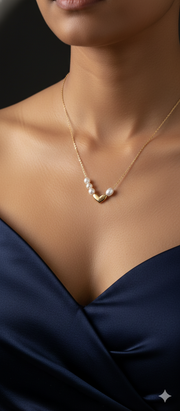 Gold Heart Pearl Necklace