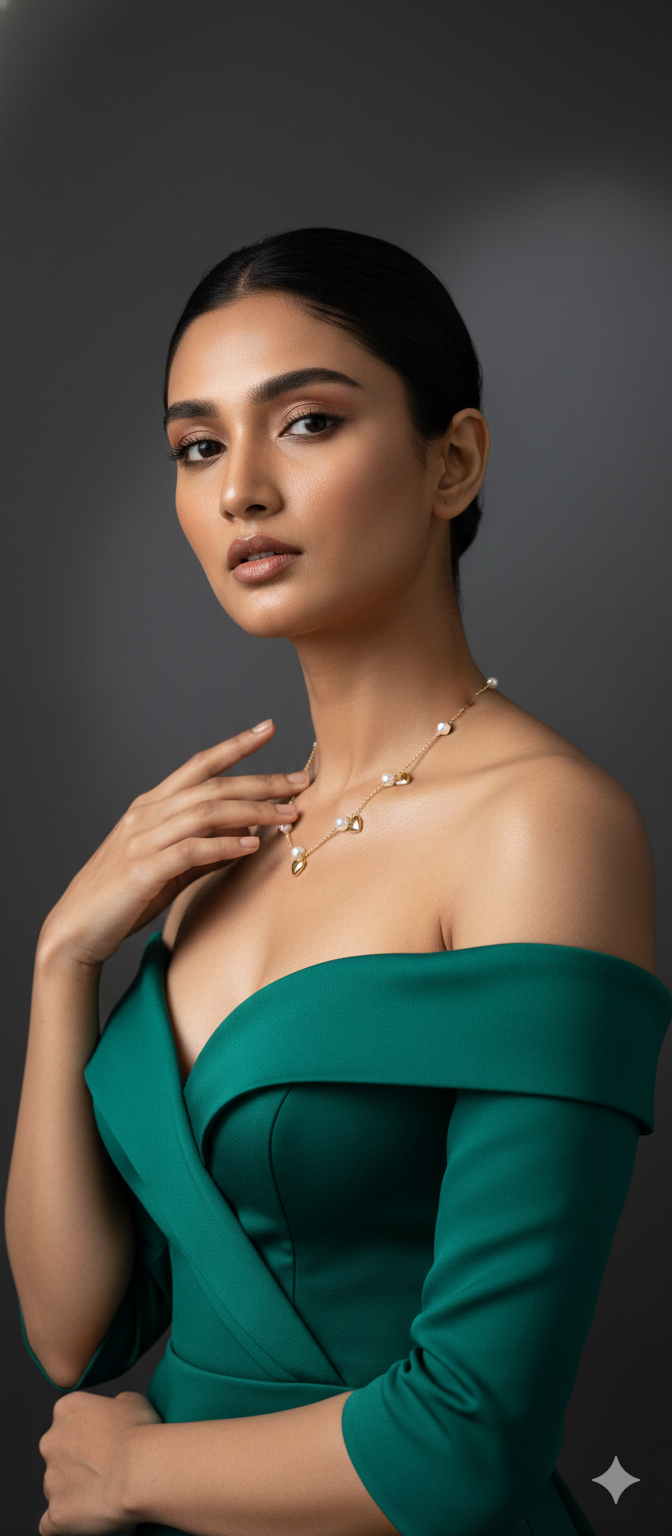 Heart & Pearl Drop Gold-Plated Necklace