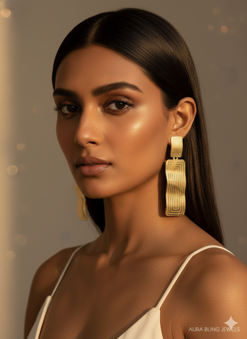 Gold Wave Drop Earrings