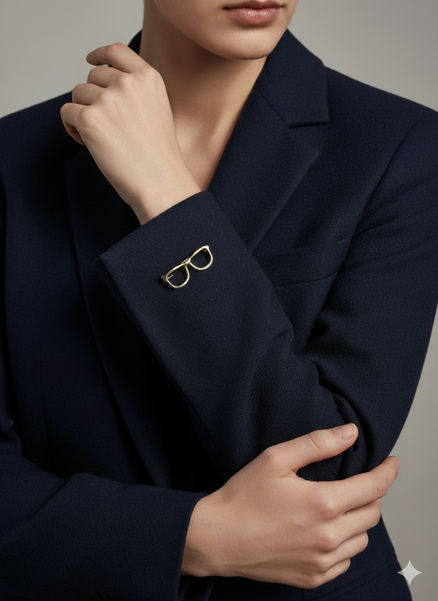 Gold Plated Glasses Shaped Brooch