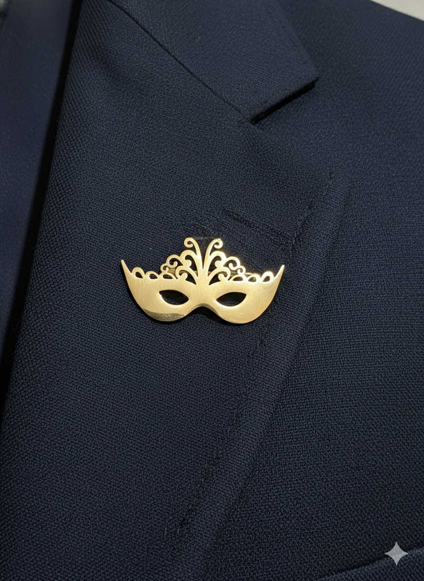 Gold Plated Masquerade Mask Brooch
