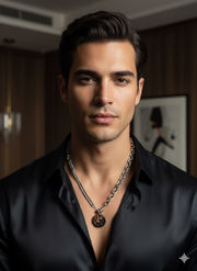 Men's Gear Pendant Necklace – Dual Chain Bold Statement in Silver Plated - Styled View