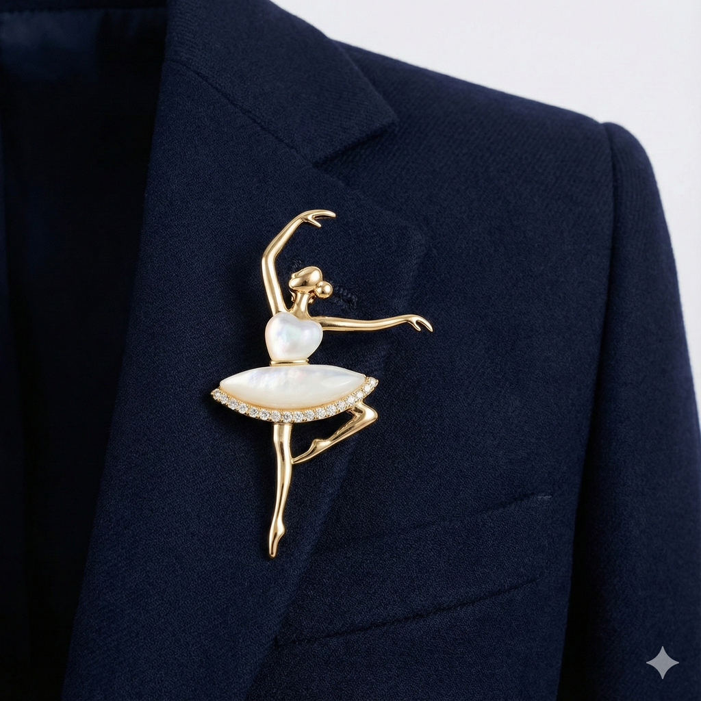 Gold-Plated Ballerina Brooch with Mother of Pearl Skirt