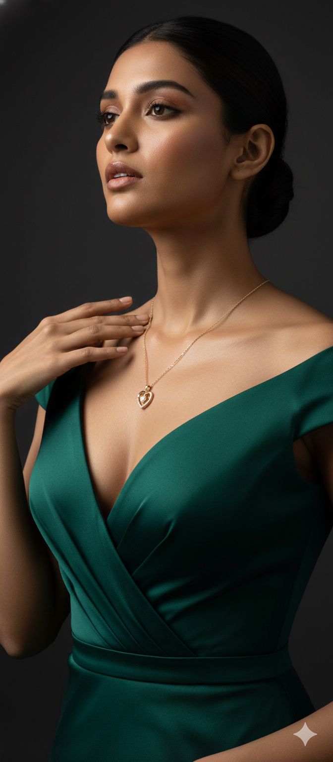 Heart Charm Pendant Necklace in Gold Finish