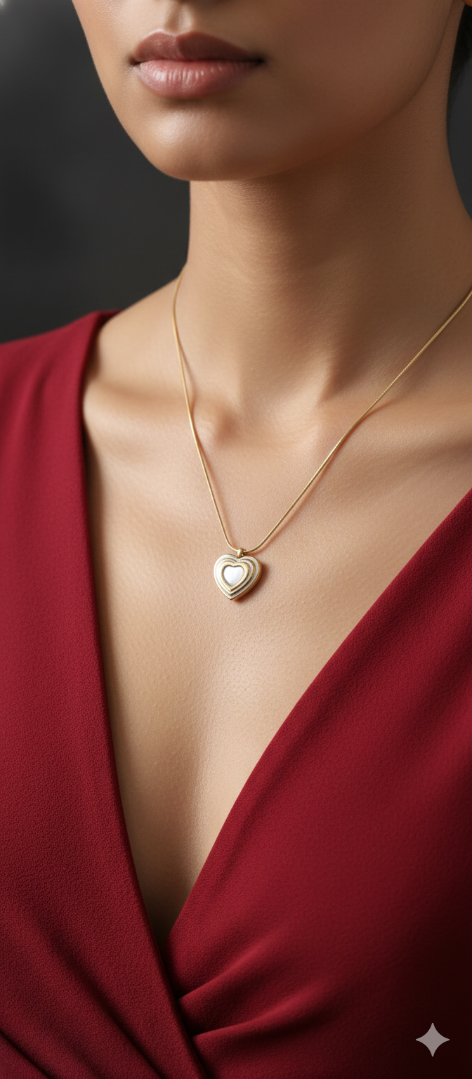 Layered Heart Pendant Necklace in Gold Finish