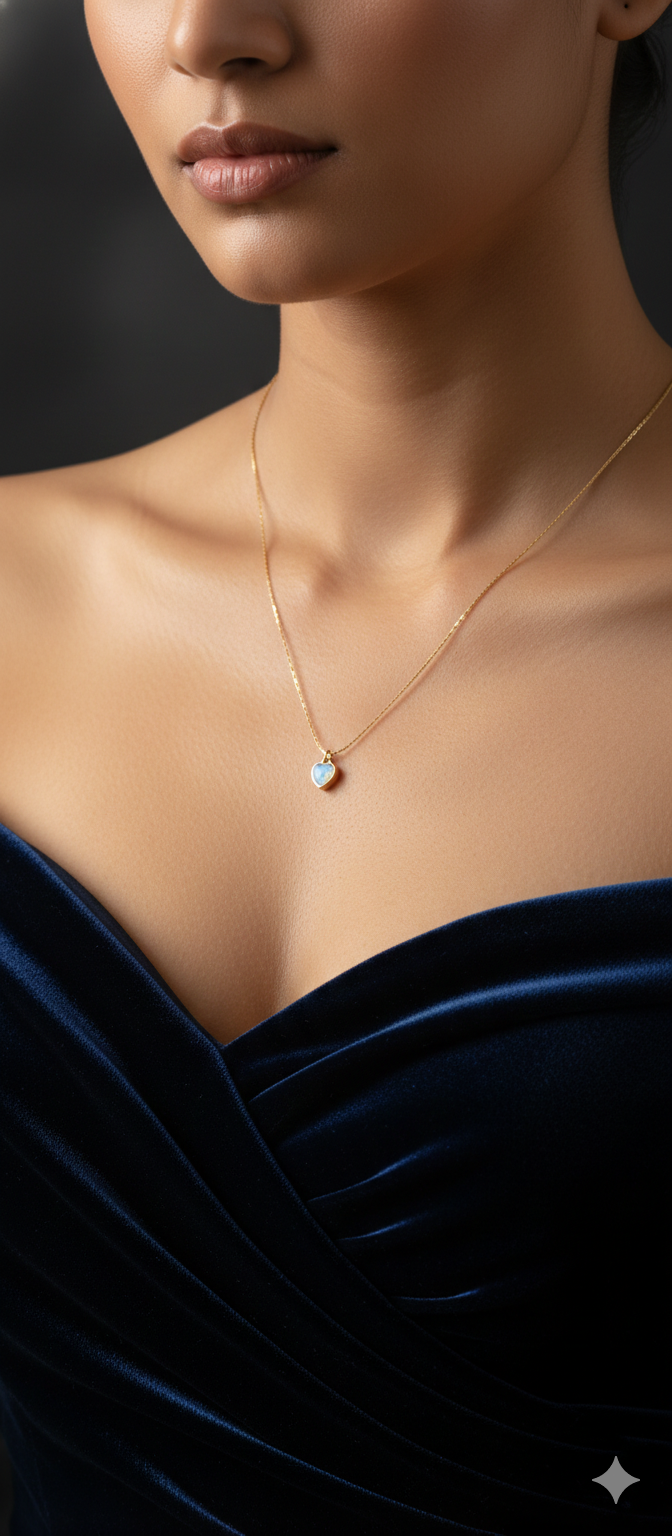 Blue Heart Pendant Gold Necklace