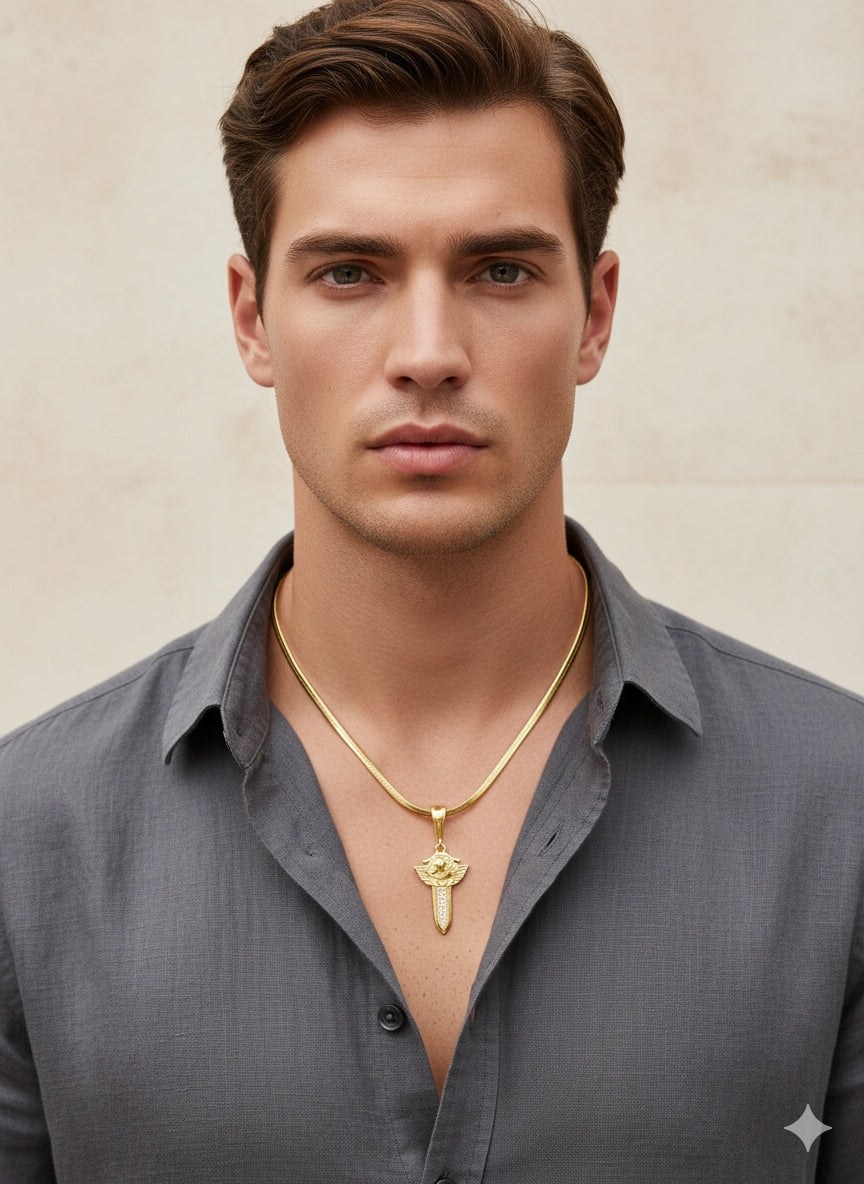 Men's Winged Horse Sword Pendant – Gold Plated in Gold Plated - Styled View