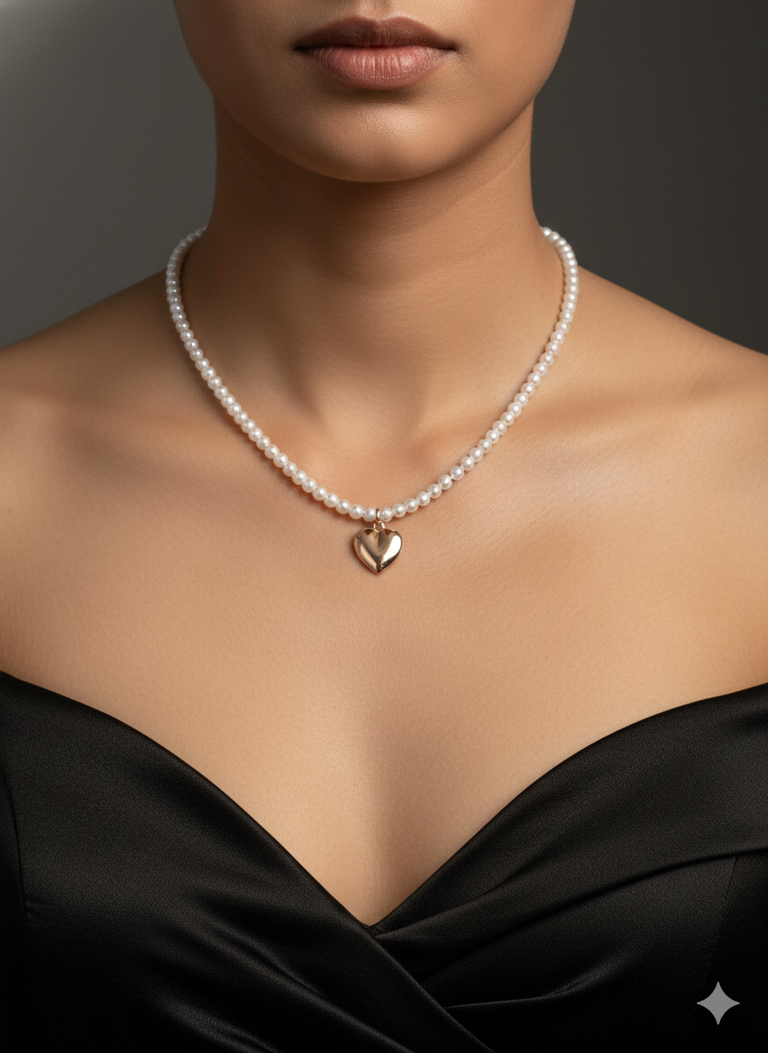 Pearl Heart Pendant Necklace for Women