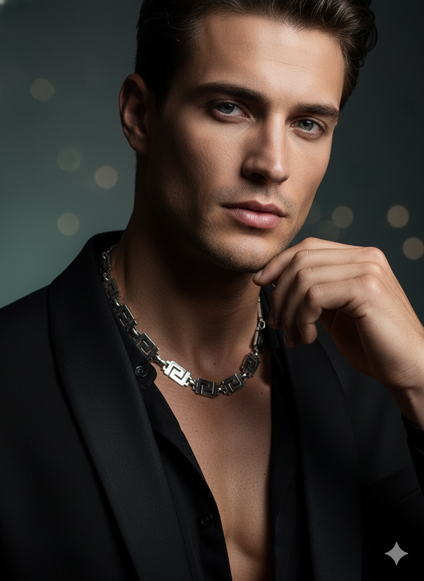 Men's Greek Key Stainless Steel Necklace