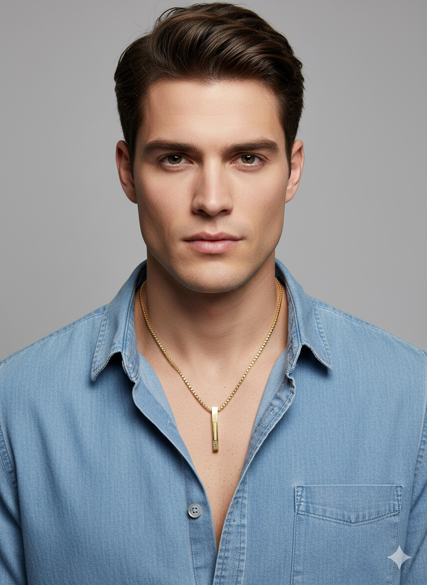 Gold Bar Pendant Necklace for Men