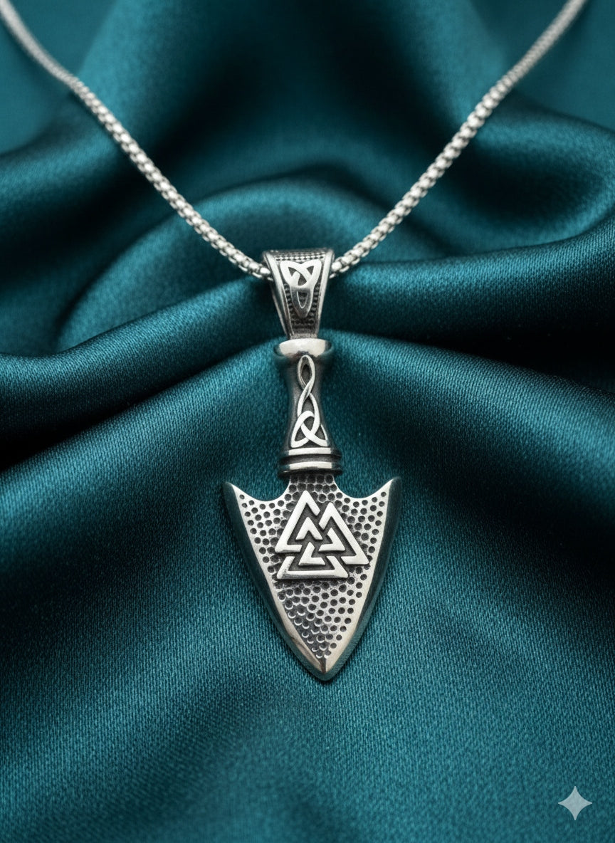 Valknut Arrowhead Pendant Necklace - Norse Symbol Jewelry