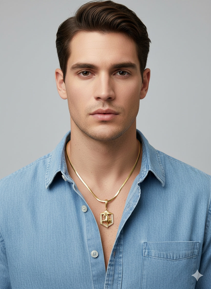 Prancing Horse Men's Pendant – Gold-Plated Chain