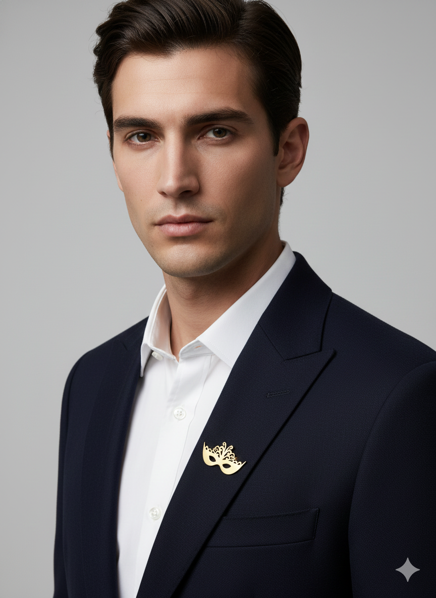 Gold Plated Masquerade Mask Brooch