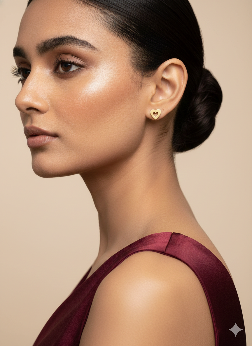 Heart Charm Gold Necklace & Earrings Set