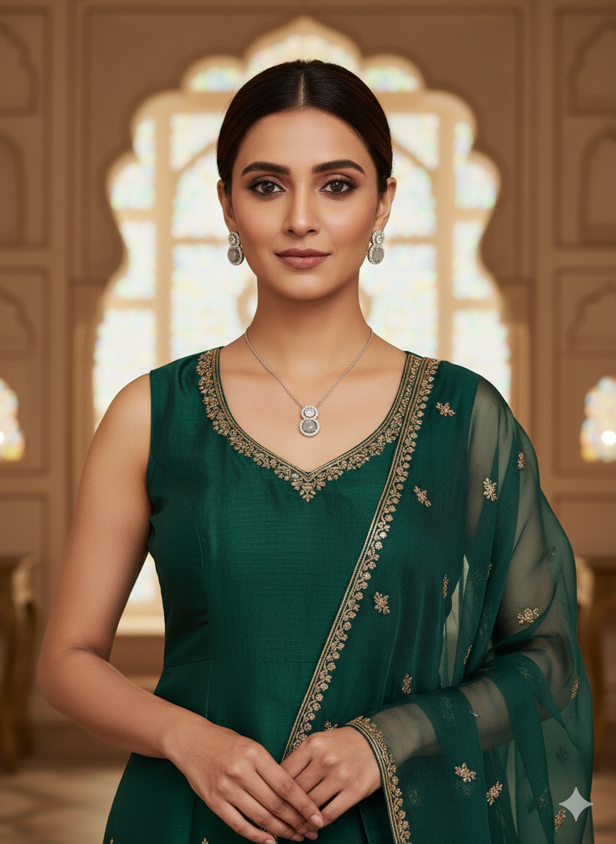 Elegant Double Halo Diamond Pendant necklace & earring set