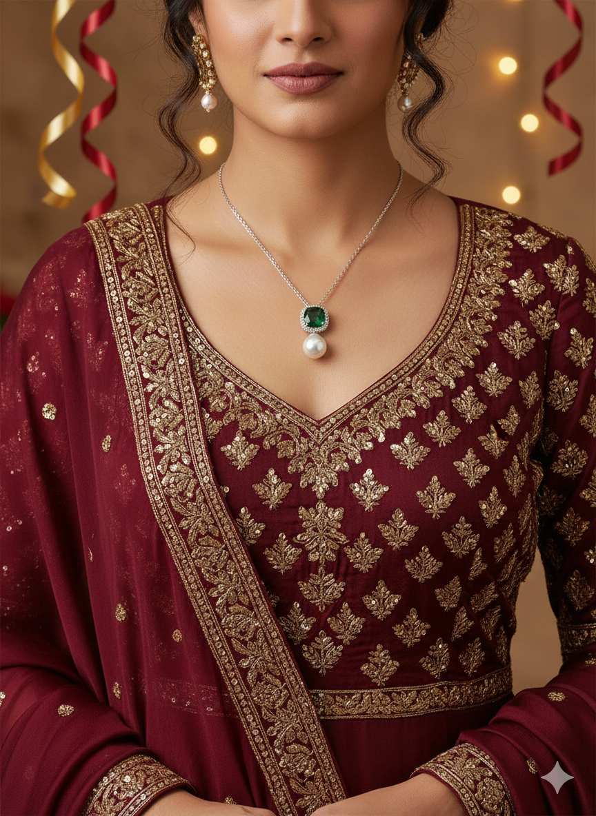 Emerald Green & Pearl Drop Jewellery Set